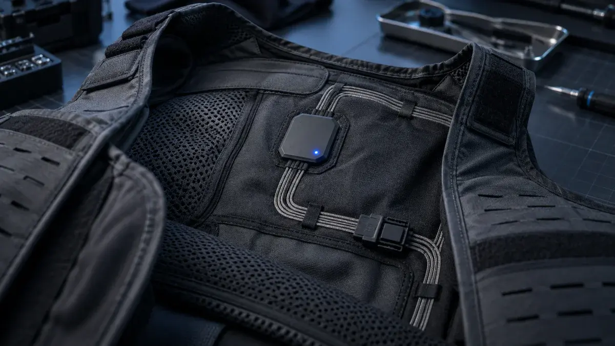Compact sensor module integrated into the interior structure of a protective vest